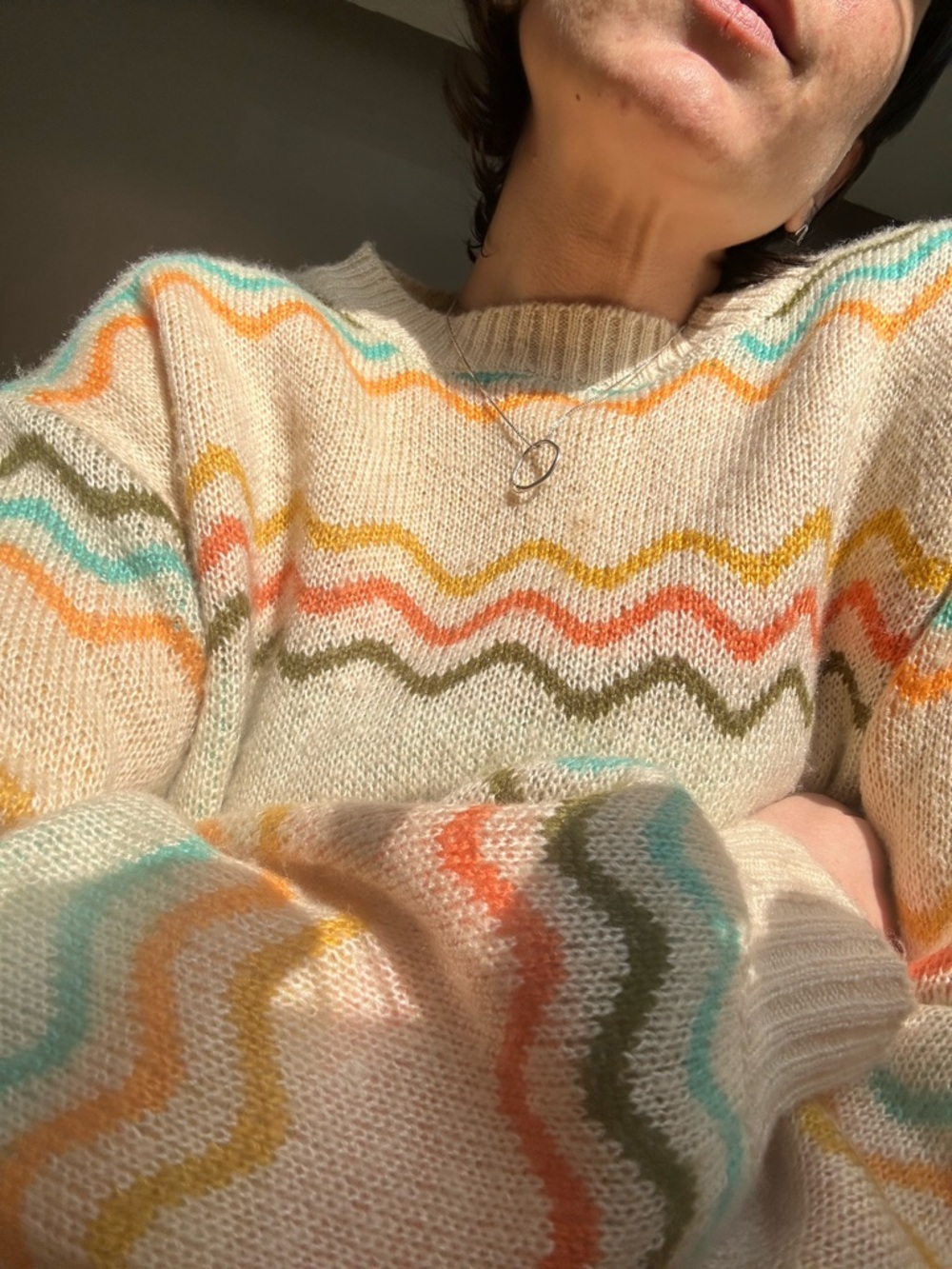 GILLI 2008 Cream Zigzag Pattern Crewneck Sweater